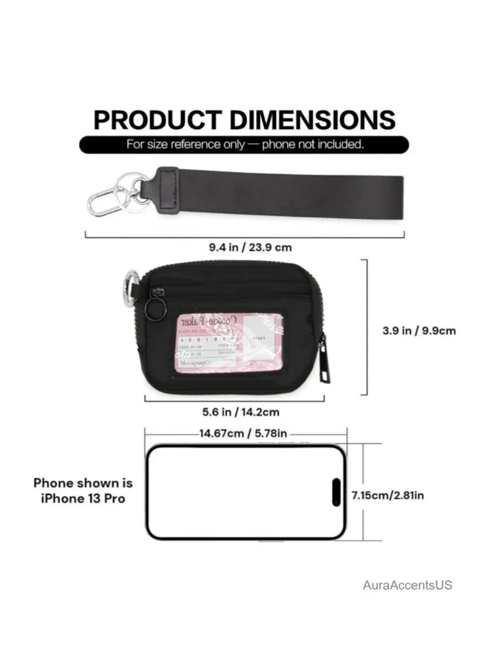 Compact RFID Blocking Wristlet Wallet with Clear ID Window, Zippered Coin Purse